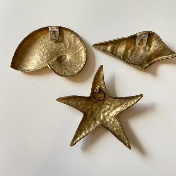 3 Vintage Brass Sea Shell Wall Art Nautical Ocean Wall Decor Beach House Retro - Picture 2 of 10